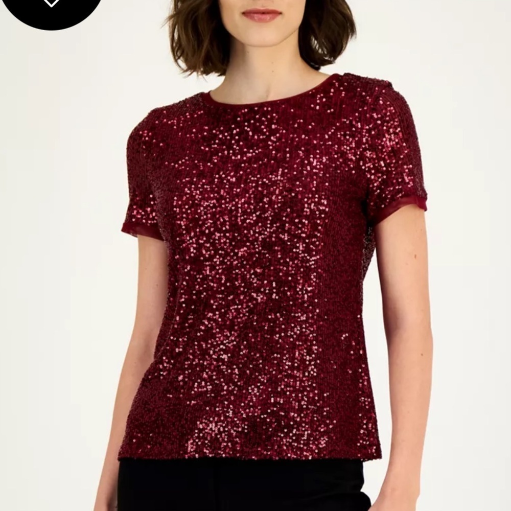 Anne Klein Women's Sequined T-Shirt red ruby